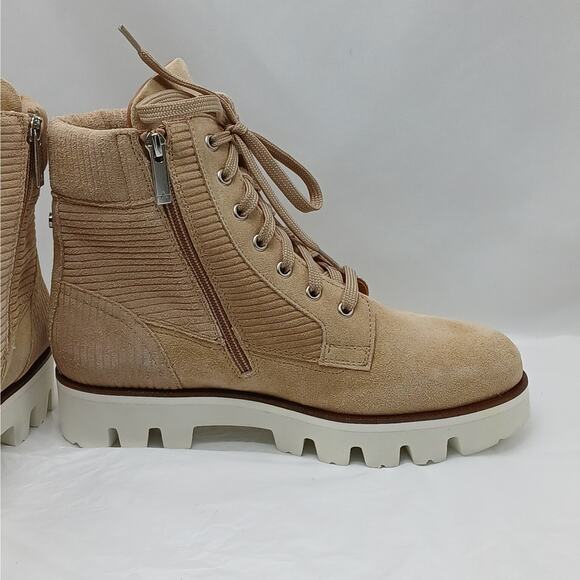 Aquatalia Myla Corduroy Suede Combat Boots Womens 8.5 Tan Gorpcore Hiking Grunge - Picture 11 of 13